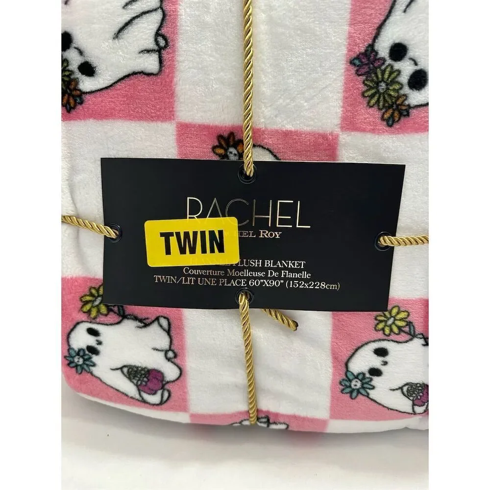 NWT Rachel Roy Pink White Square Ghost Halloween Twin Decorative Throw Blanket